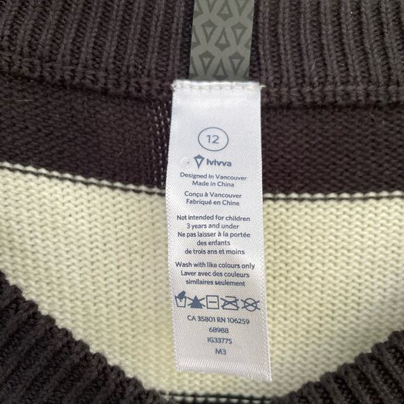 Ivivva by Lululemon Striped Sweater V Neck Pullover Black White Size 12 - Picture 7 of 7